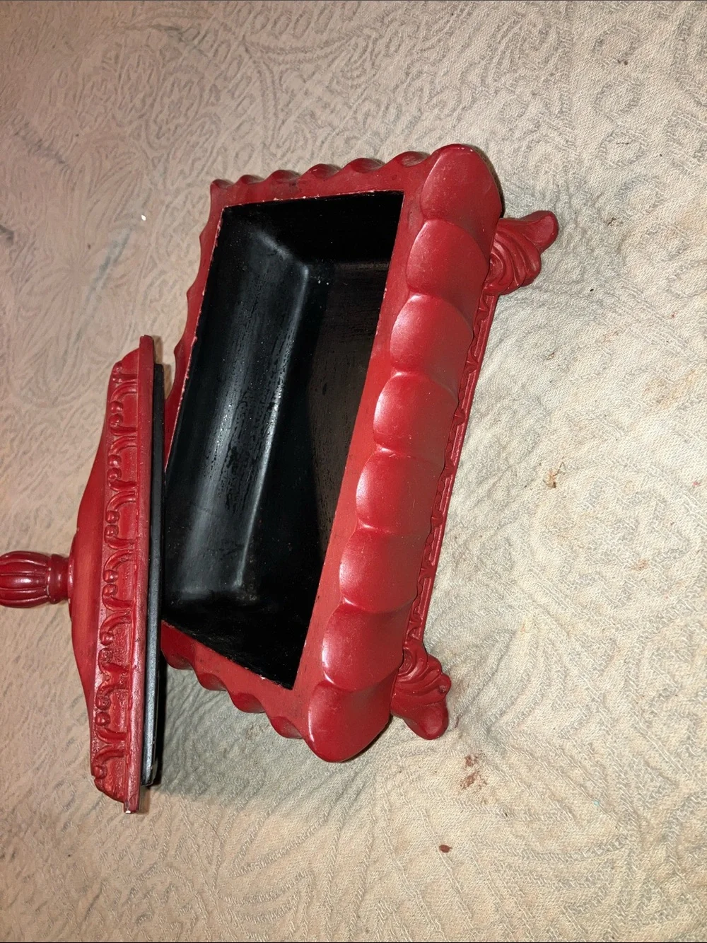 Red Decorative Jewelry Box with Ornate Feet - Unbranded